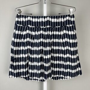 Ann Taylor LOFT Skirt Womens 8 Navy Blue White Ikat Print A-Line‎ Linen Rayon